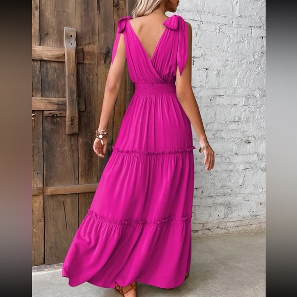 Boho tie shoulder layered hem maxi dress - Picture 4 of 6